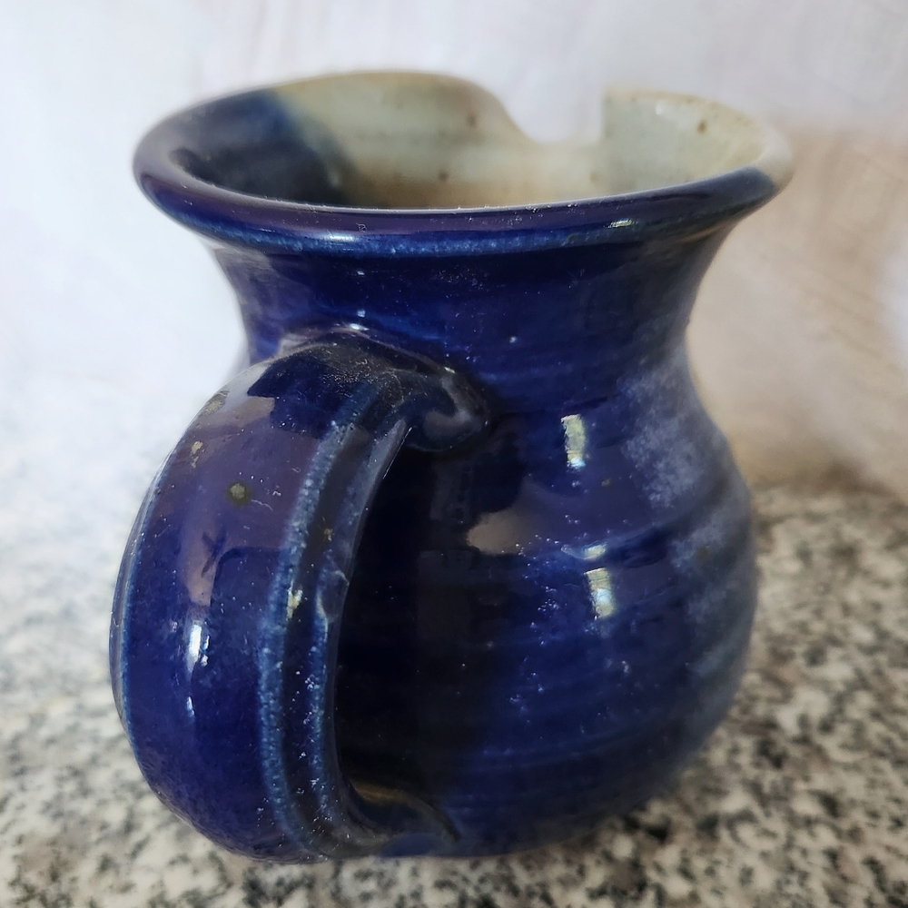 Vintage Hand Thrown Signed Pottery Blue & Grey Mini Pitcher / Creamer - Picture 4 of 6